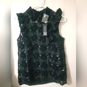 Cable & Gauge Ruffle Crochet Lace Top XS black NWT